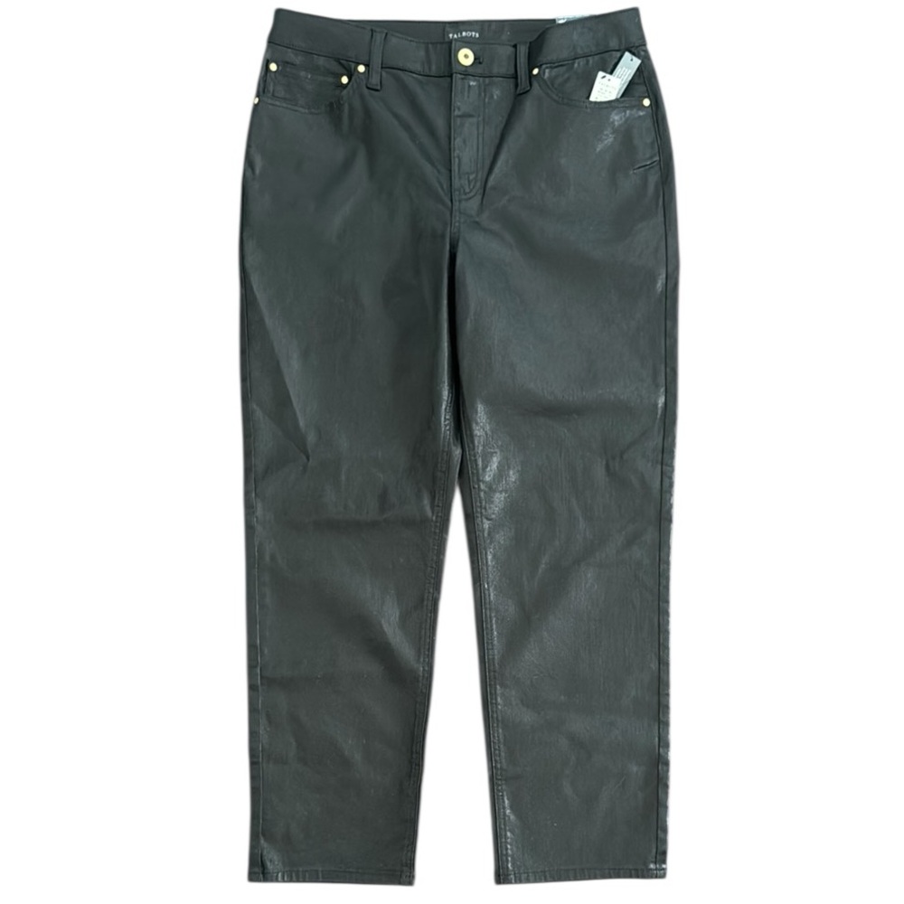 TALBOTS SLIM STRAIGHT ANKLE JEANS BLACK WAXED COATED